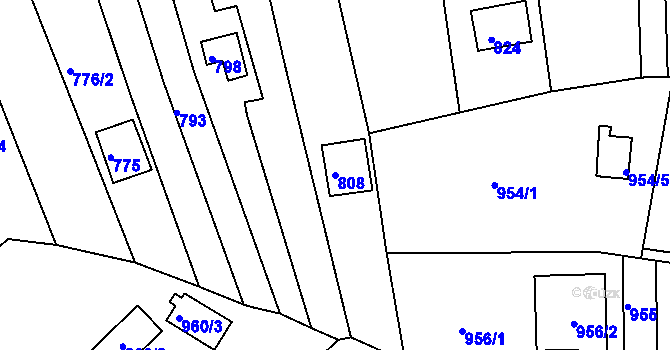 Parcela st. 808 v KÚ Popůvky u Brna, Katastrální mapa