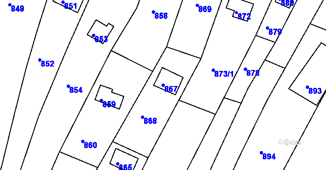 Parcela st. 867 v KÚ Popůvky u Brna, Katastrální mapa