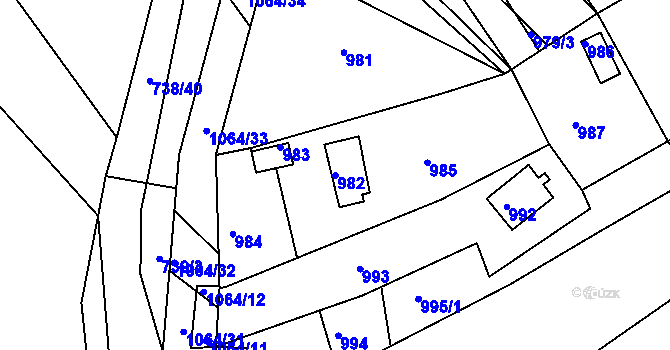 Parcela st. 982 v KÚ Popůvky u Brna, Katastrální mapa