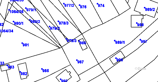 Parcela st. 986 v KÚ Popůvky u Brna, Katastrální mapa