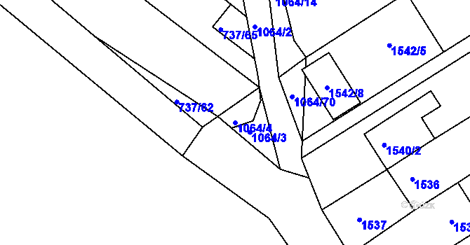 Parcela st. 1064/4 v KÚ Popůvky u Brna, Katastrální mapa
