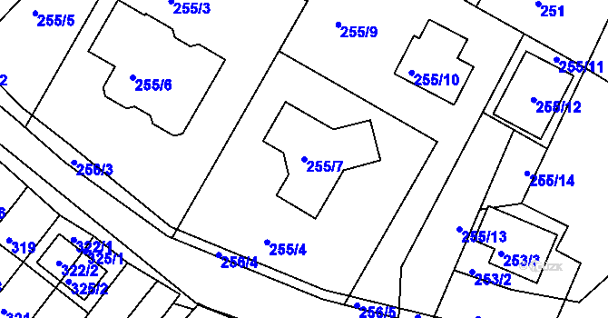 Parcela st. 255/7 v KÚ Popůvky u Brna, Katastrální mapa