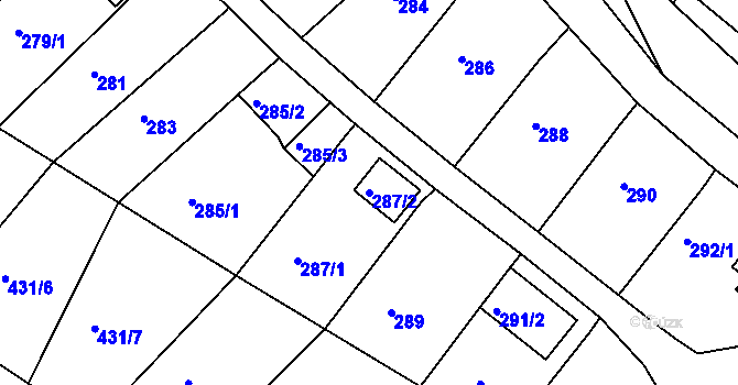 Parcela st. 287/2 v KÚ Popůvky u Brna, Katastrální mapa