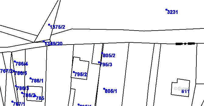 Parcela st. 805/2 v KÚ Popůvky u Brna, Katastrální mapa