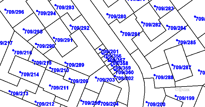 Parcela st. 709/356 v KÚ Popůvky u Brna, Katastrální mapa
