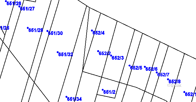 Parcela st. 652/2 v KÚ Popůvky u Brna, Katastrální mapa