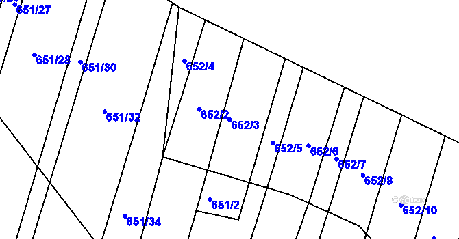 Parcela st. 652/3 v KÚ Popůvky u Brna, Katastrální mapa