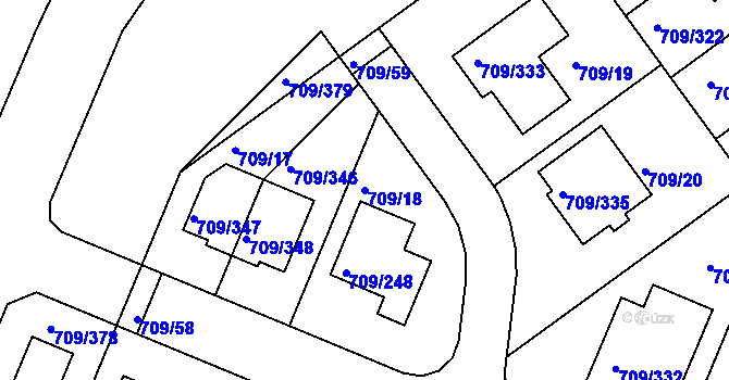 Parcela st. 709/18 v KÚ Popůvky u Brna, Katastrální mapa