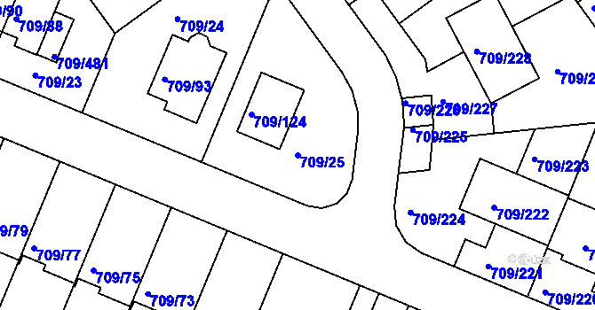 Parcela st. 709/25 v KÚ Popůvky u Brna, Katastrální mapa