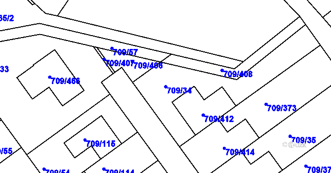 Parcela st. 709/34 v KÚ Popůvky u Brna, Katastrální mapa