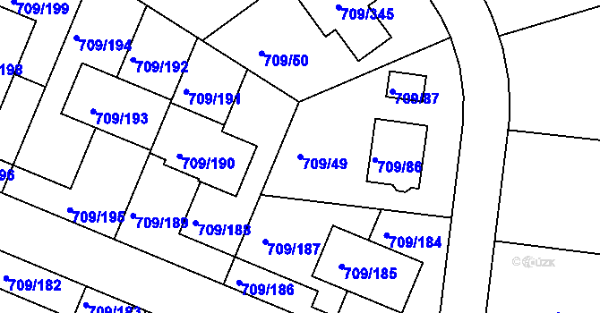 Parcela st. 709/49 v KÚ Popůvky u Brna, Katastrální mapa
