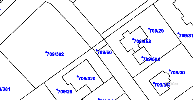 Parcela st. 709/60 v KÚ Popůvky u Brna, Katastrální mapa