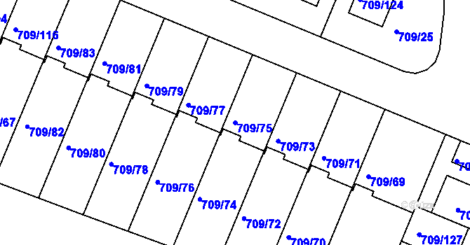 Parcela st. 709/75 v KÚ Popůvky u Brna, Katastrální mapa