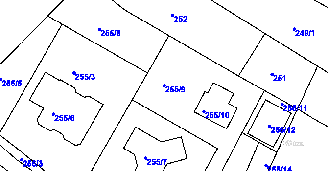 Parcela st. 255/9 v KÚ Popůvky u Brna, Katastrální mapa