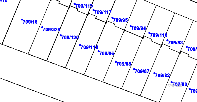 Parcela st. 709/96 v KÚ Popůvky u Brna, Katastrální mapa