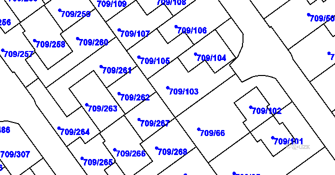 Parcela st. 709/103 v KÚ Popůvky u Brna, Katastrální mapa