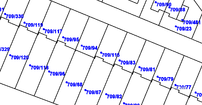 Parcela st. 709/116 v KÚ Popůvky u Brna, Katastrální mapa