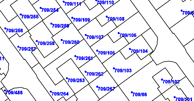 Parcela st. 709/105 v KÚ Popůvky u Brna, Katastrální mapa