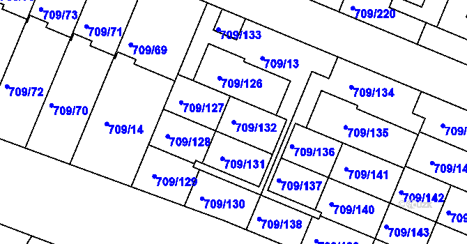 Parcela st. 709/132 v KÚ Popůvky u Brna, Katastrální mapa
