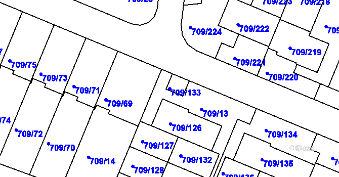 Parcela st. 709/133 v KÚ Popůvky u Brna, Katastrální mapa