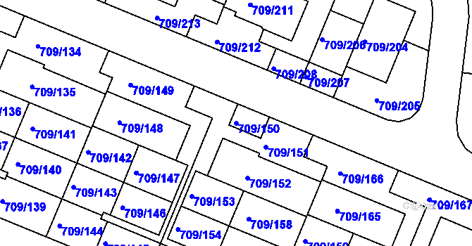 Parcela st. 709/150 v KÚ Popůvky u Brna, Katastrální mapa