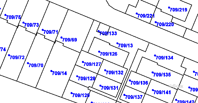 Parcela st. 709/126 v KÚ Popůvky u Brna, Katastrální mapa