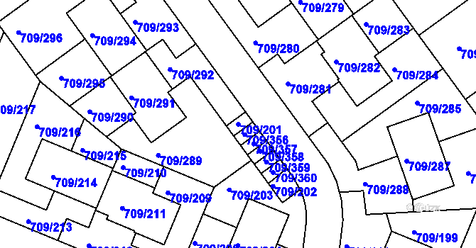Parcela st. 709/201 v KÚ Popůvky u Brna, Katastrální mapa