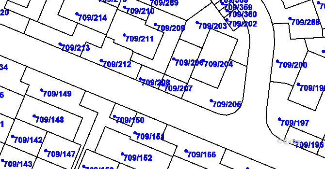 Parcela st. 709/207 v KÚ Popůvky u Brna, Katastrální mapa