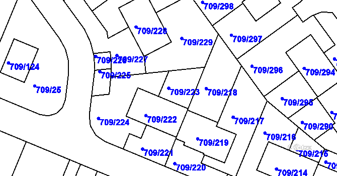 Parcela st. 709/223 v KÚ Popůvky u Brna, Katastrální mapa