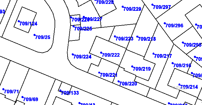 Parcela st. 709/222 v KÚ Popůvky u Brna, Katastrální mapa