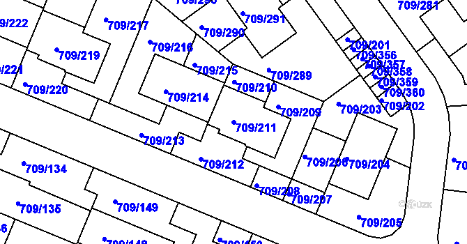 Parcela st. 709/211 v KÚ Popůvky u Brna, Katastrální mapa