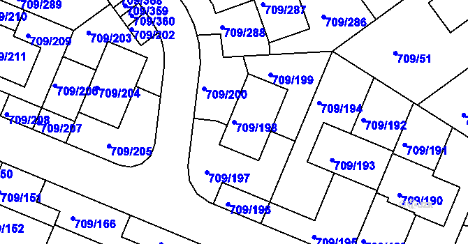 Parcela st. 709/198 v KÚ Popůvky u Brna, Katastrální mapa