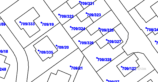 Parcela st. 709/326 v KÚ Popůvky u Brna, Katastrální mapa