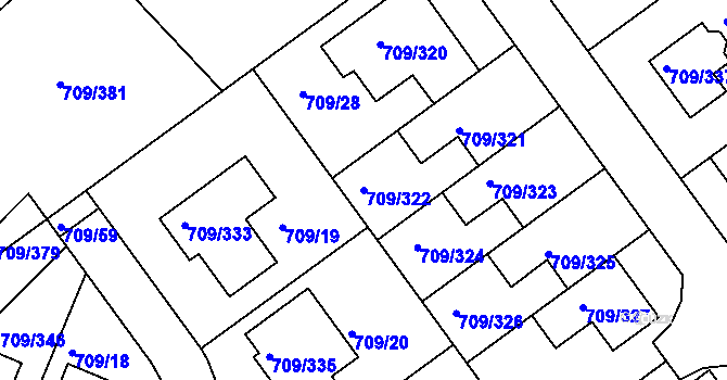 Parcela st. 709/322 v KÚ Popůvky u Brna, Katastrální mapa