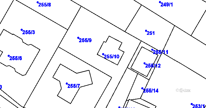 Parcela st. 255/10 v KÚ Popůvky u Brna, Katastrální mapa
