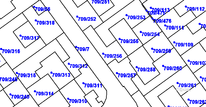 Parcela st. 709/256 v KÚ Popůvky u Brna, Katastrální mapa