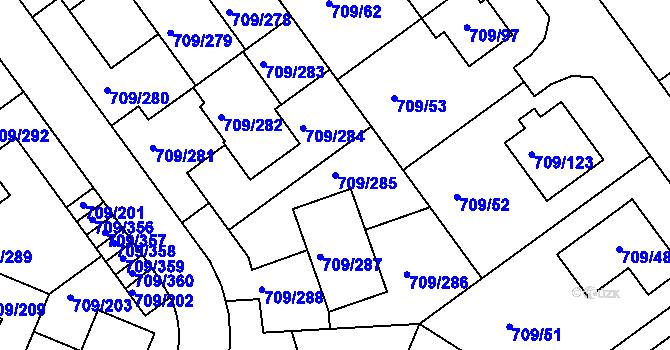 Parcela st. 709/285 v KÚ Popůvky u Brna, Katastrální mapa