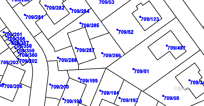 Parcela st. 709/286 v KÚ Popůvky u Brna, Katastrální mapa