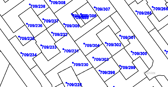 Parcela st. 709/304 v KÚ Popůvky u Brna, Katastrální mapa