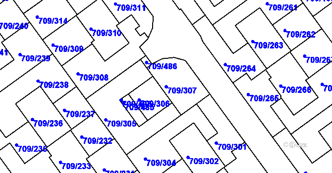 Parcela st. 709/307 v KÚ Popůvky u Brna, Katastrální mapa