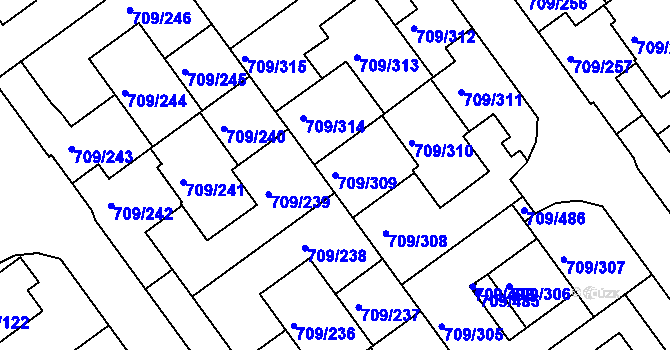 Parcela st. 709/309 v KÚ Popůvky u Brna, Katastrální mapa