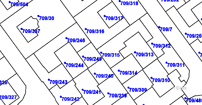 Parcela st. 709/315 v KÚ Popůvky u Brna, Katastrální mapa