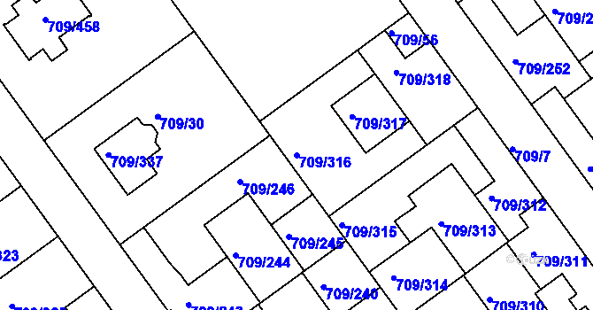 Parcela st. 709/316 v KÚ Popůvky u Brna, Katastrální mapa