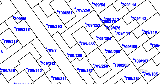 Parcela st. 709/255 v KÚ Popůvky u Brna, Katastrální mapa