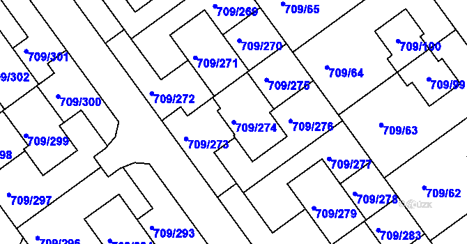 Parcela st. 709/274 v KÚ Popůvky u Brna, Katastrální mapa