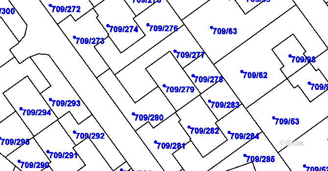 Parcela st. 709/279 v KÚ Popůvky u Brna, Katastrální mapa