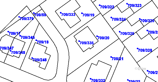 Parcela st. 709/335 v KÚ Popůvky u Brna, Katastrální mapa