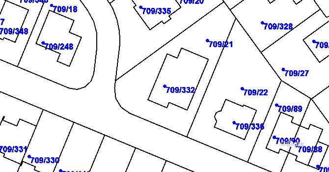 Parcela st. 709/332 v KÚ Popůvky u Brna, Katastrální mapa