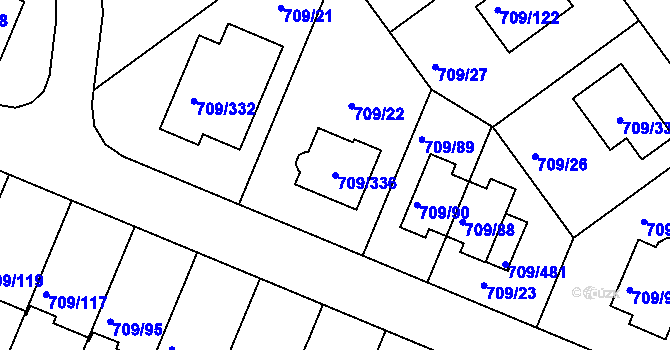 Parcela st. 709/336 v KÚ Popůvky u Brna, Katastrální mapa