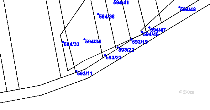 Parcela st. 593/23 v KÚ Popůvky u Brna, Katastrální mapa
